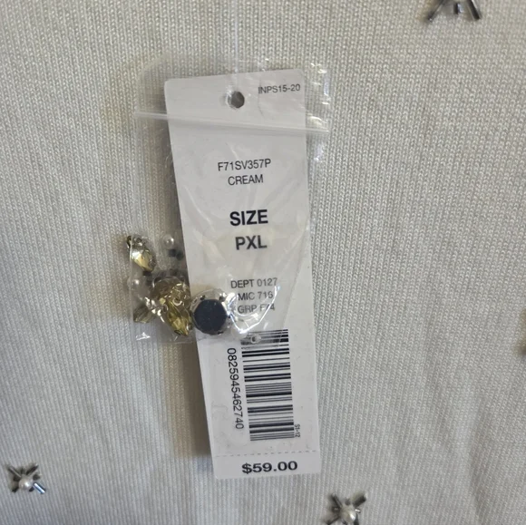 Investments PETITE Cream Embellished Long Sleeve Top - Picture 6 of 7